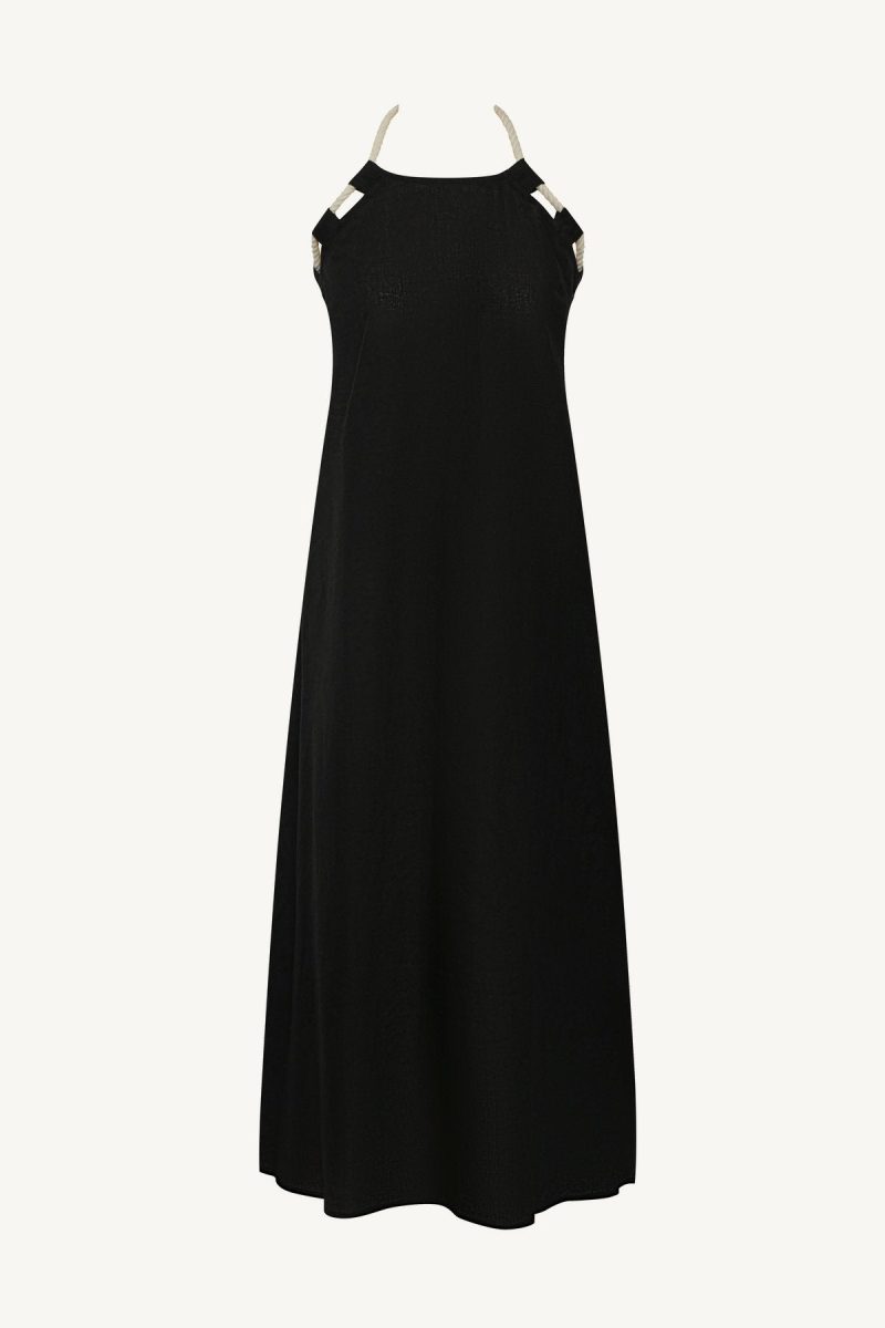 6120105 BlackEcolinen AveryHalterDress BLK LL detail