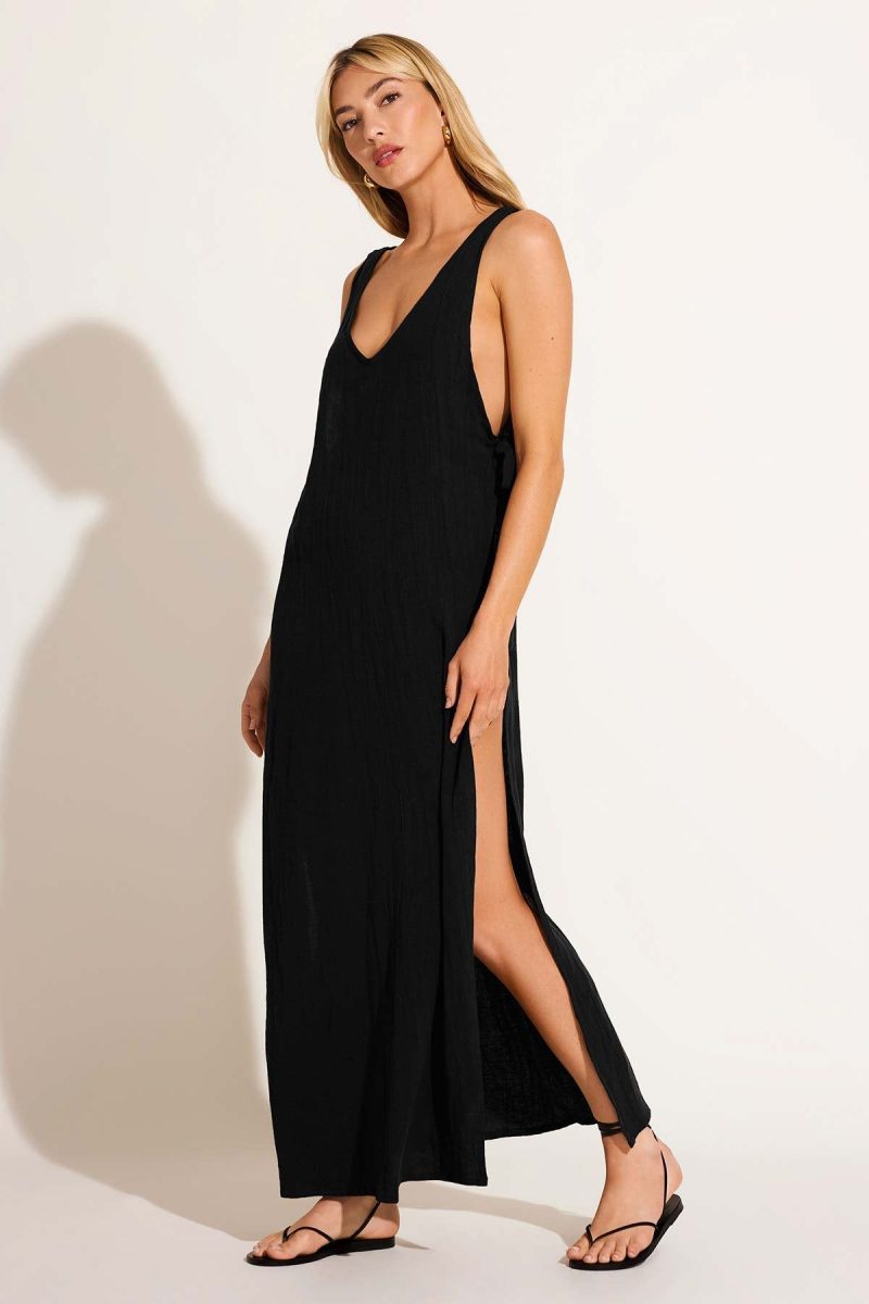 6124803 BlackCrinkleLinen RivieraDress BLK F detail