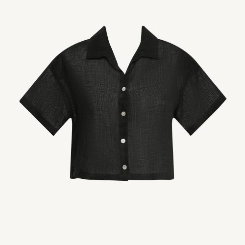 6137805 BlackEcolinen HanaCroppedShirt BLK LL detail