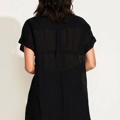 6211205 BlackEcoLinen PlayaPocketBlouse BLK 6061005 BlackEcoLinen TheGetawayShort BLK B