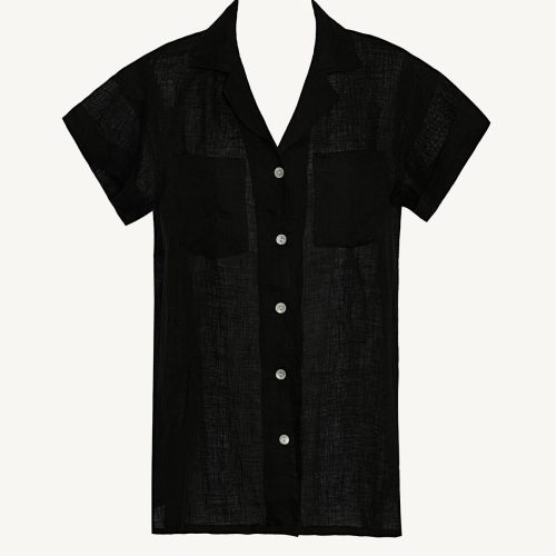 6211205 BlackEcolinen PlayaPocketBlouse BLK LL F